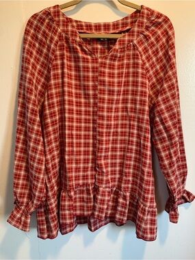 BloomChic Red & White Plaid Peplum Hem PJ Set